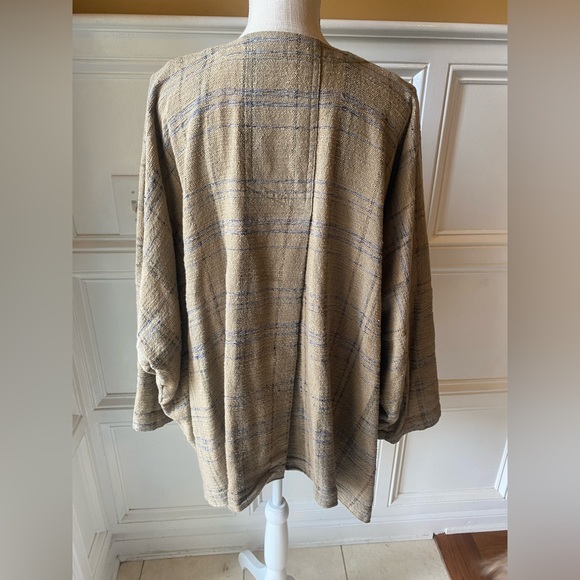 ❌SOLD❌ SHIRIN GUILD 100% LINEN BROWN AND BLUE CARDIGAN CAPE OVERSIZED SWEATER - Picture 3 of 4